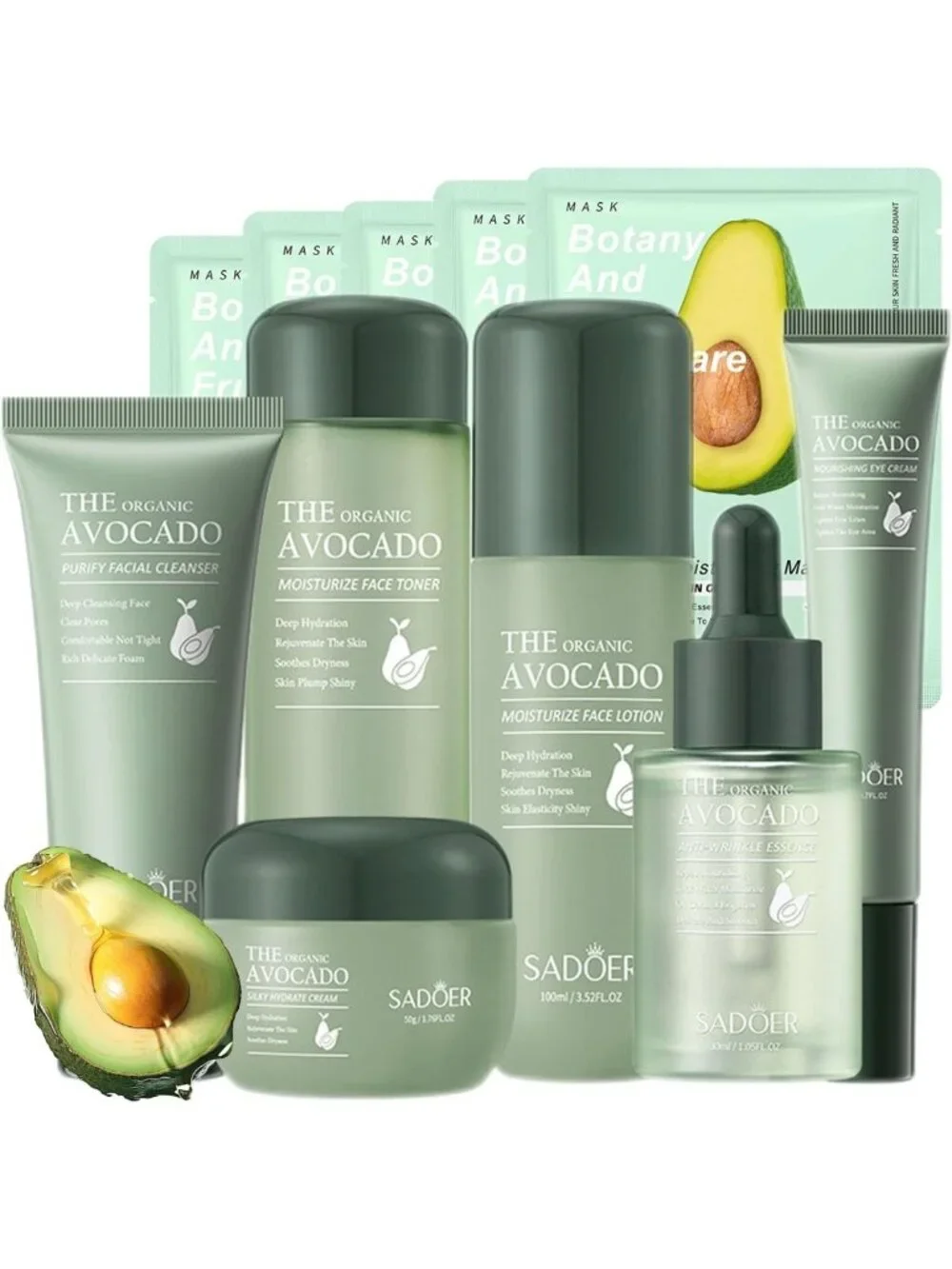 11-in-1 Avocado Skin Care Set | Cleanser, Serum, Cream, Toner & Mask for All